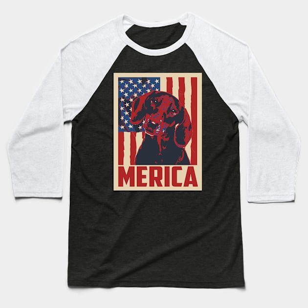 Dachshund Merica 4th Of July Baseball T-Shirt by mia_me